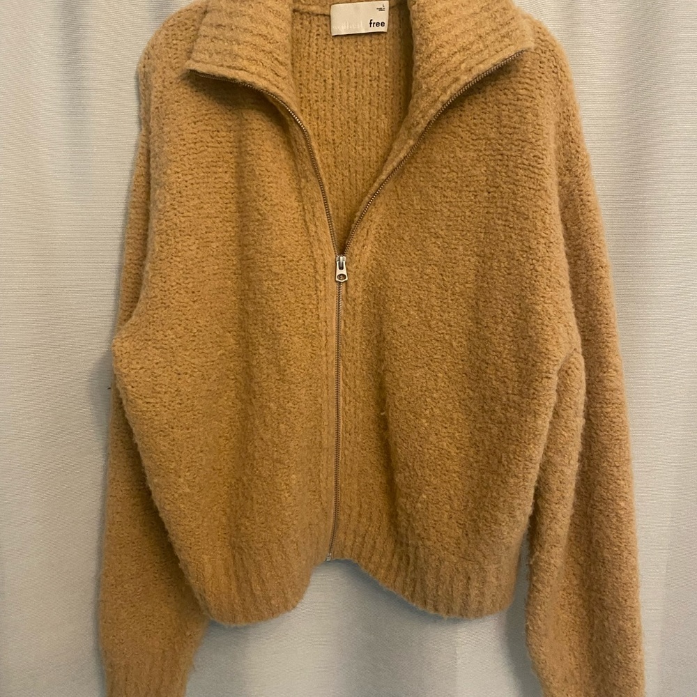 Wilfred Free Fuzzy Camel Zip Cardigan Sweater